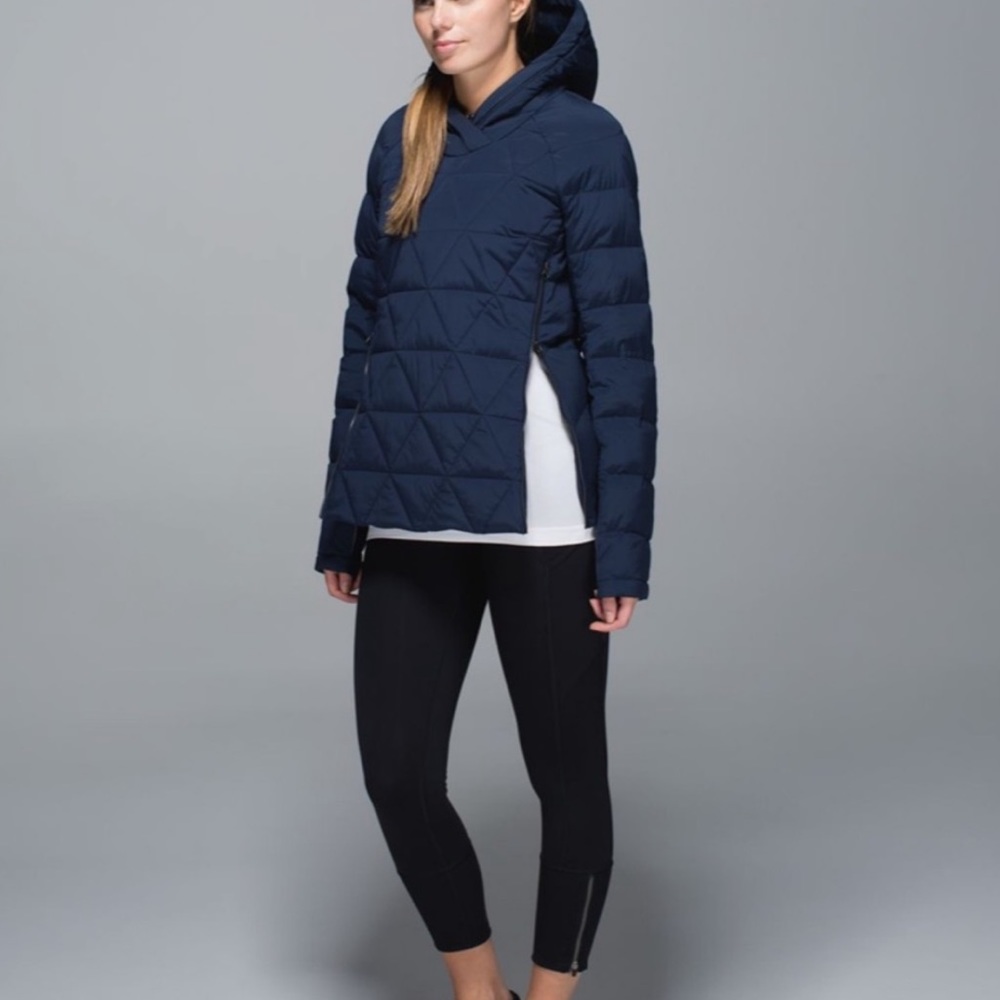 LULULEMON Fluffed Up Pullover Down Jacket Navy Hooded Size 12